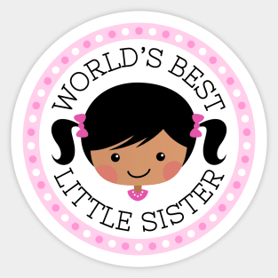 World's best little sister sticker, cartoon girl with dark skin and black hair Sticker